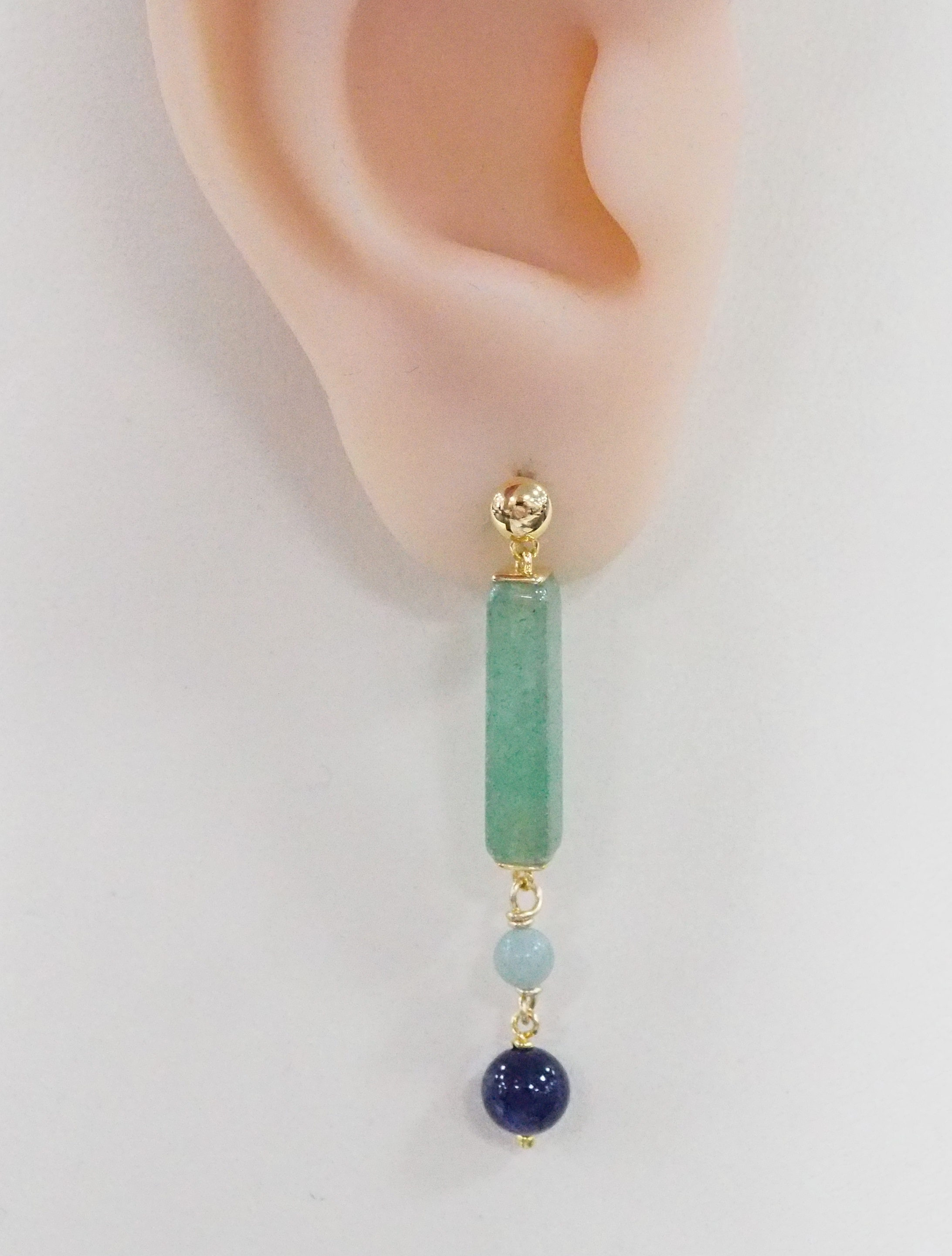 Серебряные серьги 925 пробы; вставки 2 Авантюрин 11,75ct; 2 Содалит 1,85ct; 1 Амазонит 0,6ct;